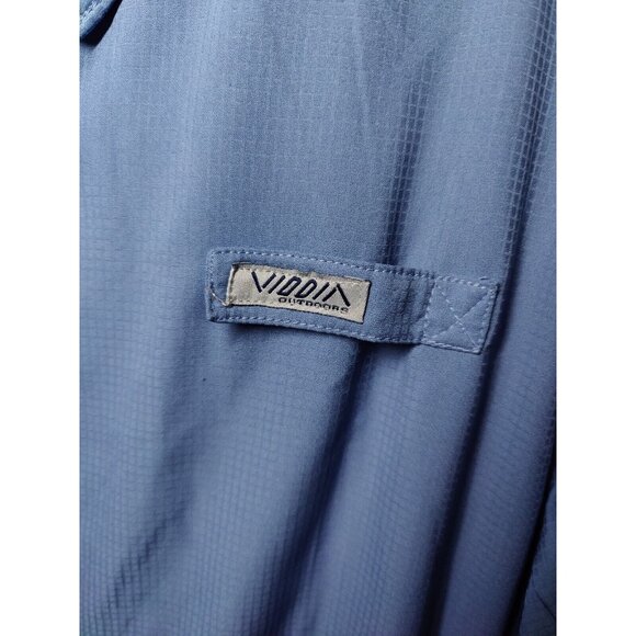 Viodia Blue Long Sleeve Fishing Shirt Roll Tab Snap Button Zip Pockets L - Picture 2 of 12